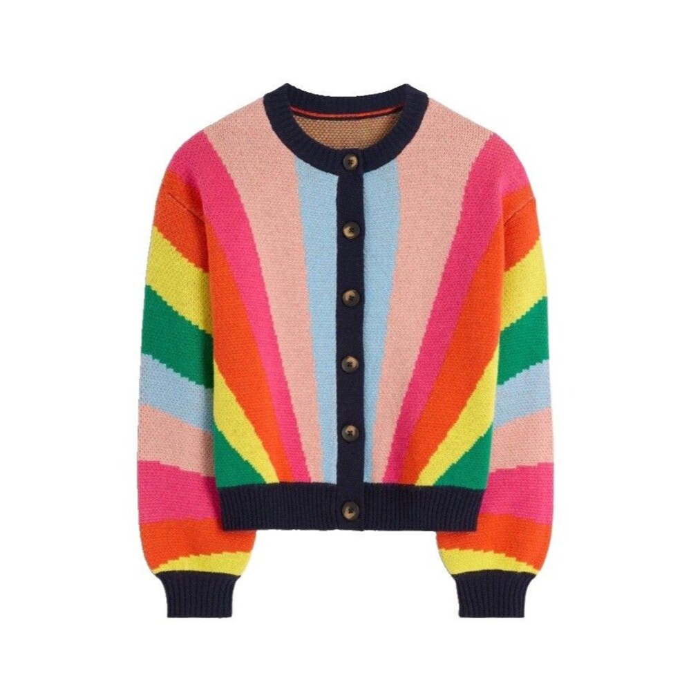 NWOT Boden Abi Jacquard Cardigan Multi Rainbow Women's Medium Alpaca Wool Blend